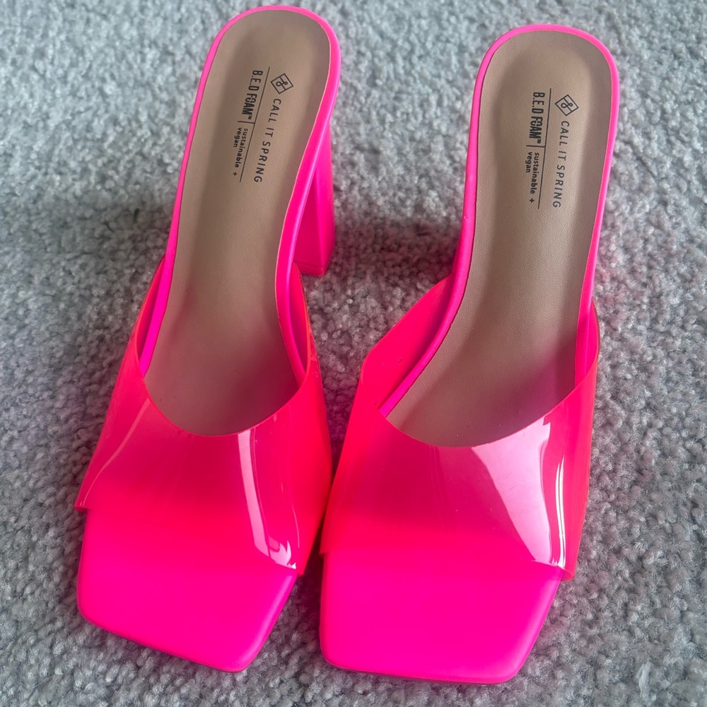 NWT! Call It Spring Hot Pink Clear Plexi Sandal Mule